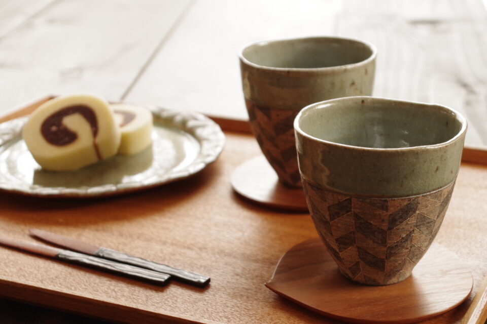 泥彩フリーカップB　ヘリンボーン