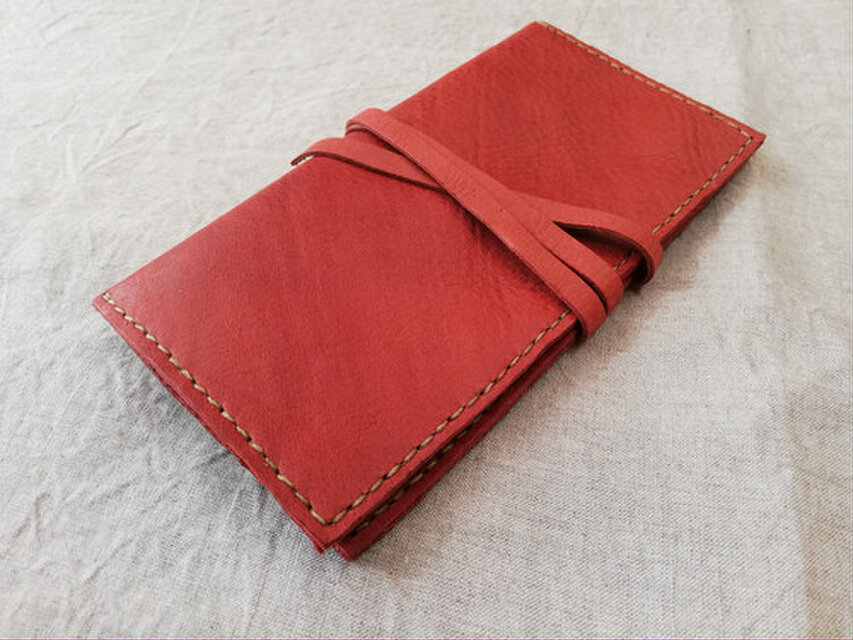 simple wallet　オイルシュリンクレザー　くすみレッド