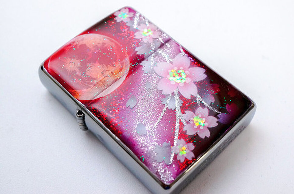 ZIPPO 手描き 金魚と桜 ジッポ ライター 箱付き 金箔 ペア-