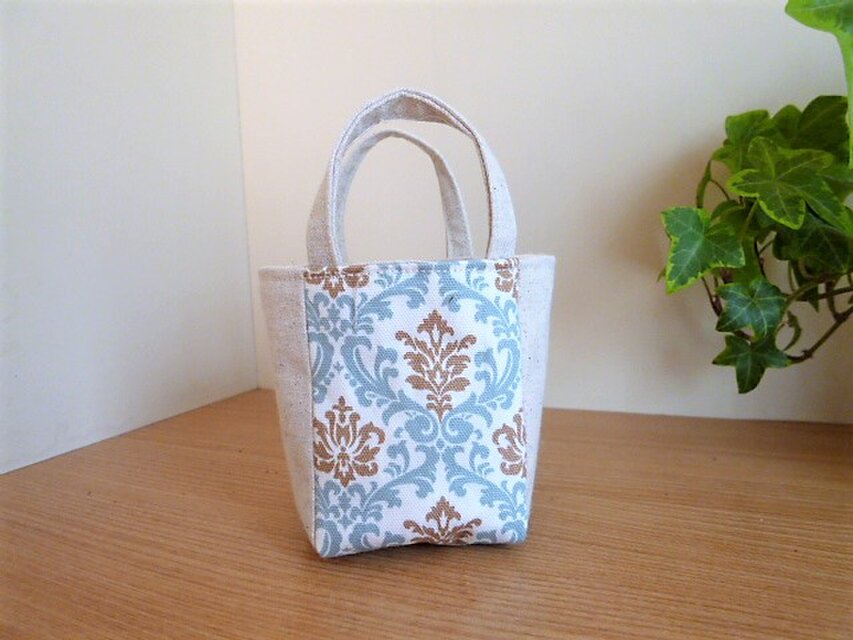 ちびバッグ（リネンとダマスク水色）