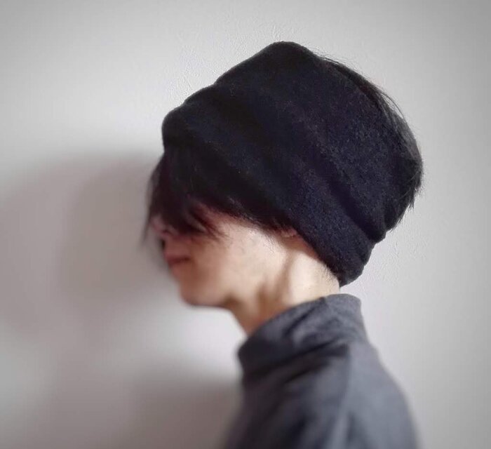 ターバンなヘアバンド　ウール黒　送料無料