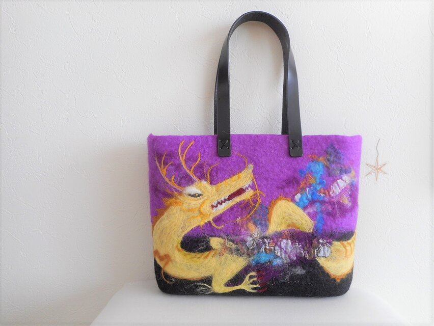mkc様　オーダー品　黒×紫 龍のバッグ
