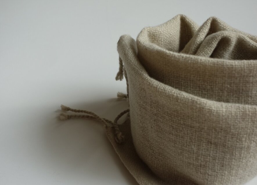 手織りウールマフラー・・緑茶