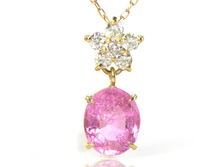 K18　ピンクトルマリン×ダイヤモンド　ペンダント　K18イエローゴールド　YK-BE067CI