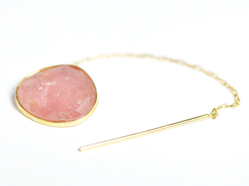 K18 ピンクサファイア ロング シングル(片)ピアス BQ0711-28