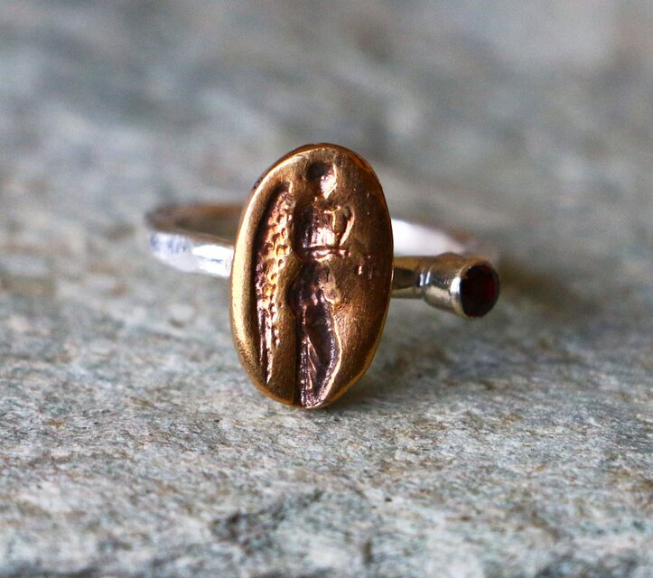 古代スタイル＊ブロンズ印章　指輪＊9号　SV