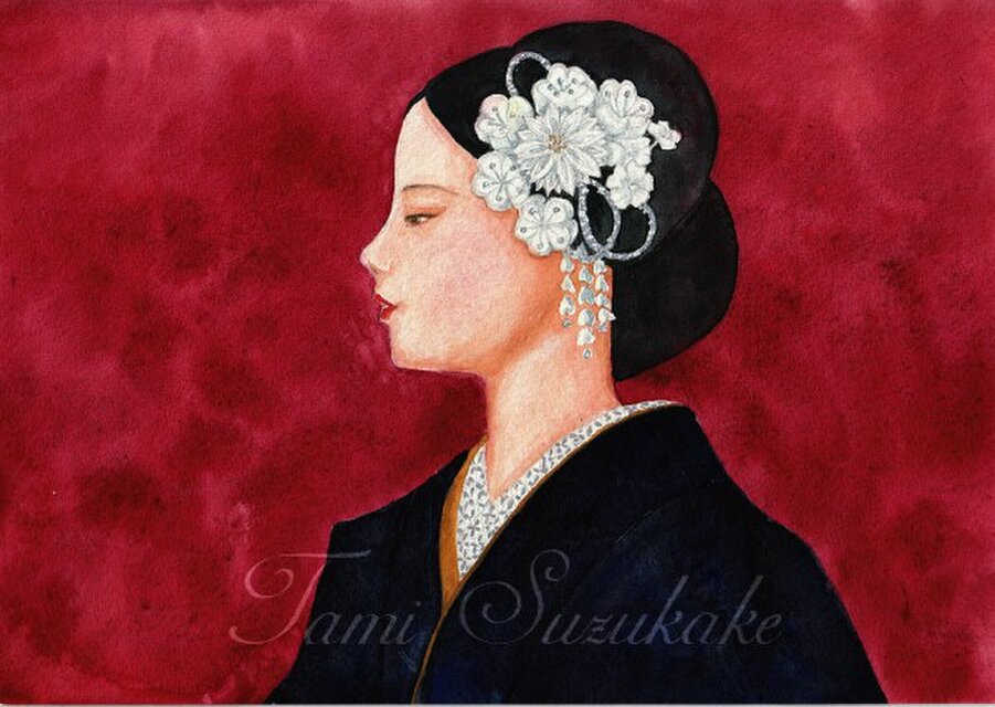 水彩画・原画「白い簪」
