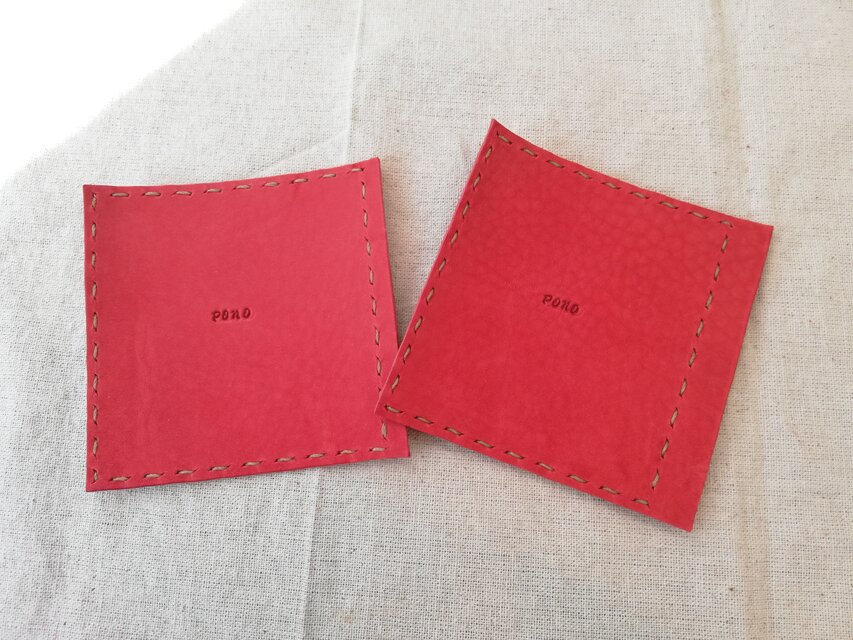 ペア de レザーコースター　チェリーレッド　国産オイルヌメ