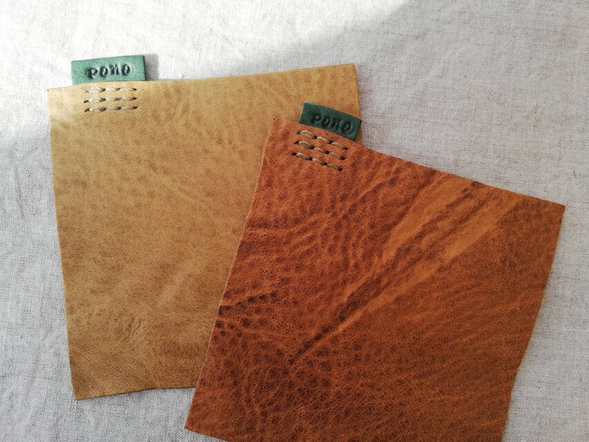 ペア de レザーコースター　オイルシュリンクレザー　マスタードイエロー&ブラウン