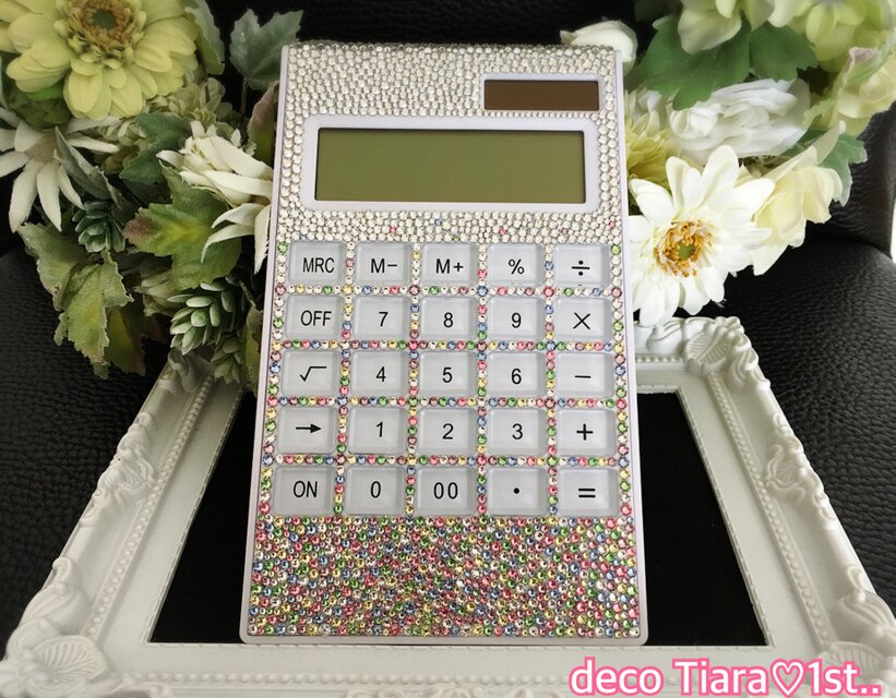 【受注制作】スワロフスキー・クリスタルデコ:電卓【大】《パステルカラー×クリスタル》
