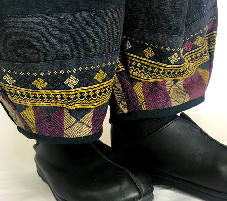 XL~XXLサイズ、ジョムトン手織り綿のもんぺパンツ、ヤオ刺繍付き、オールシーズン