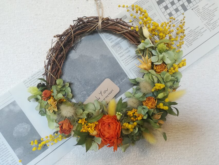 [送料無料]ドライフラワーリース◆ミモザと、