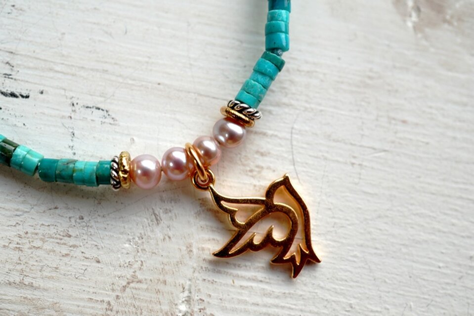 春告げ鳥とターコイズのブレスレット