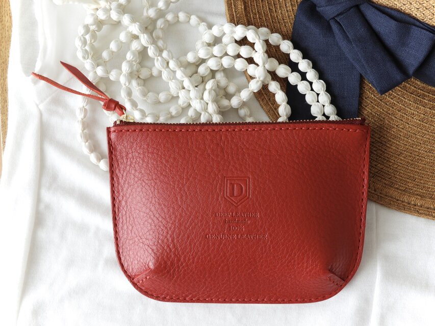 イタリア革のミニポーチ／赤