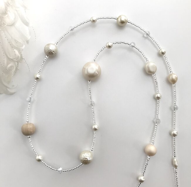 バロックパール 大ぶり ロングネックレス ホワイト 白