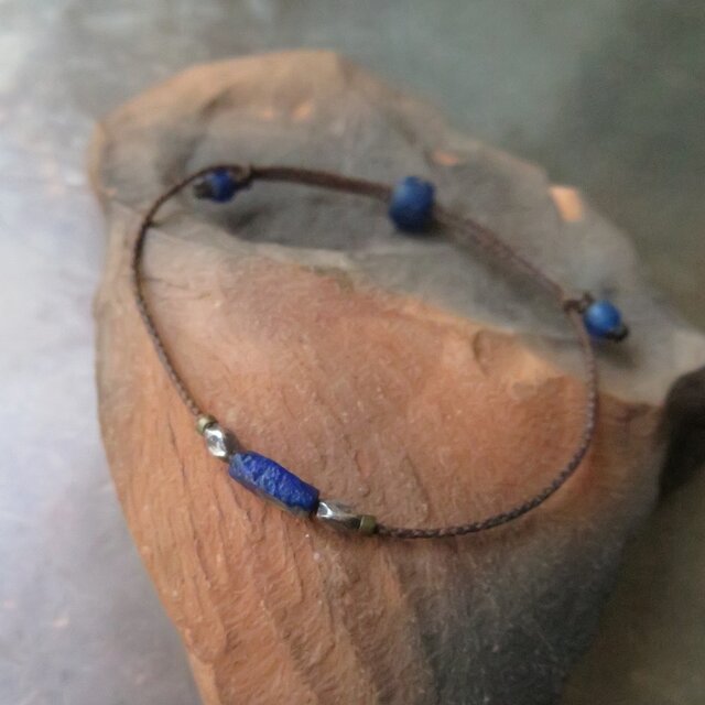 アンティーク　古代ラピスラズリ　＋　チンシルバー　青　ブレスレット　千世 chitose