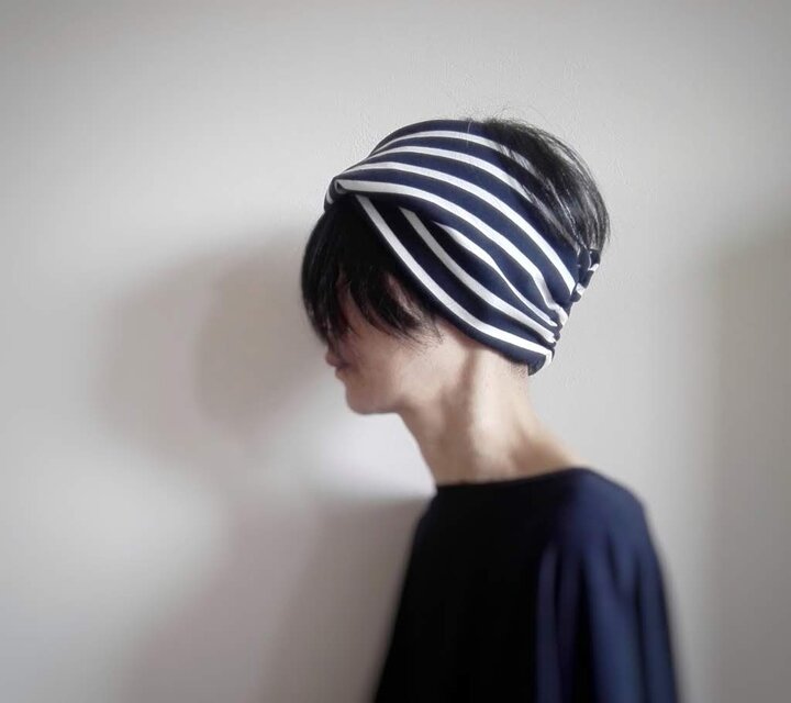 ターバンなヘアバンド　ボーダーネイビーB 　送料無料
