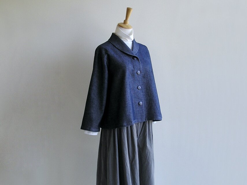 播州織コットン＊へちまカラーのワッフル織ブラウスジャケット