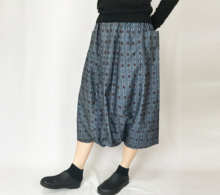 きものリメイク、2着限定、色大島の正絹サルエルパンツ