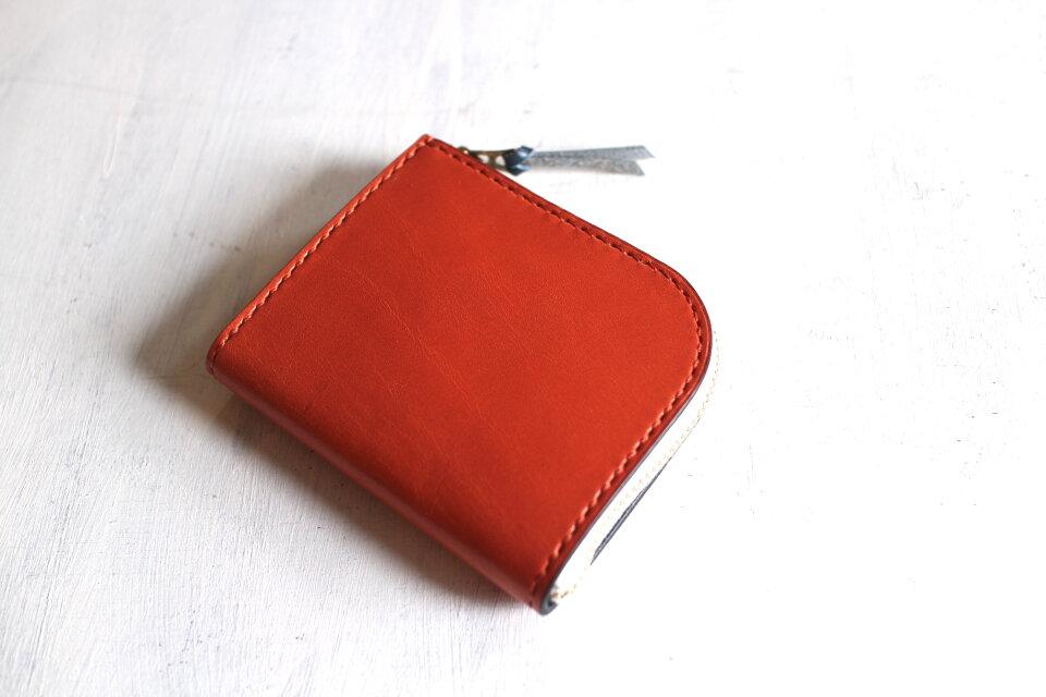 【一点物即納品】L字ファスナー小さい財布 ～栃木アニリンオレンジ×栃木アニリン青～