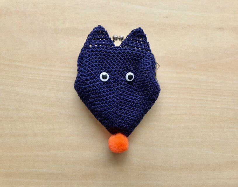 キツネのがま口／紺