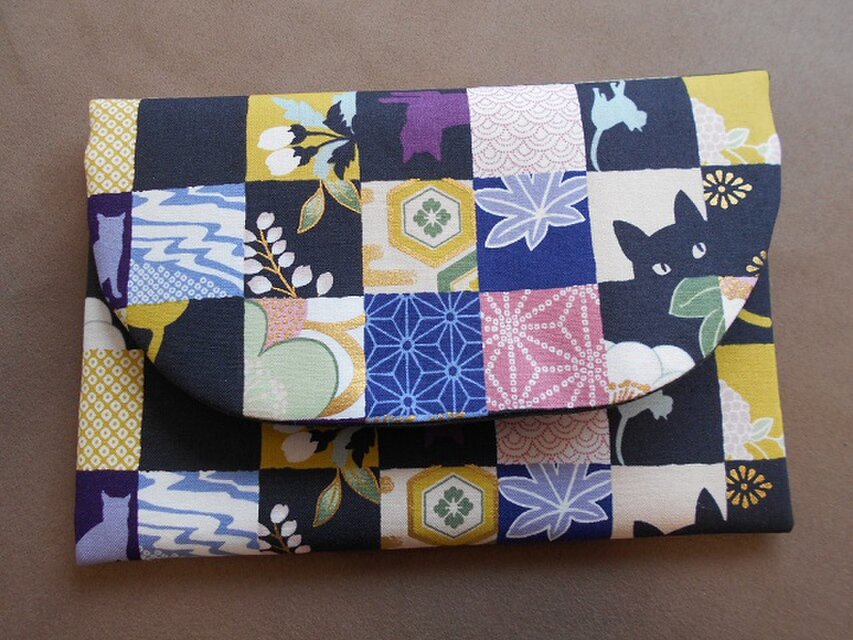 ふんわりかわいい御朱印帳ケース■猫市松（青）