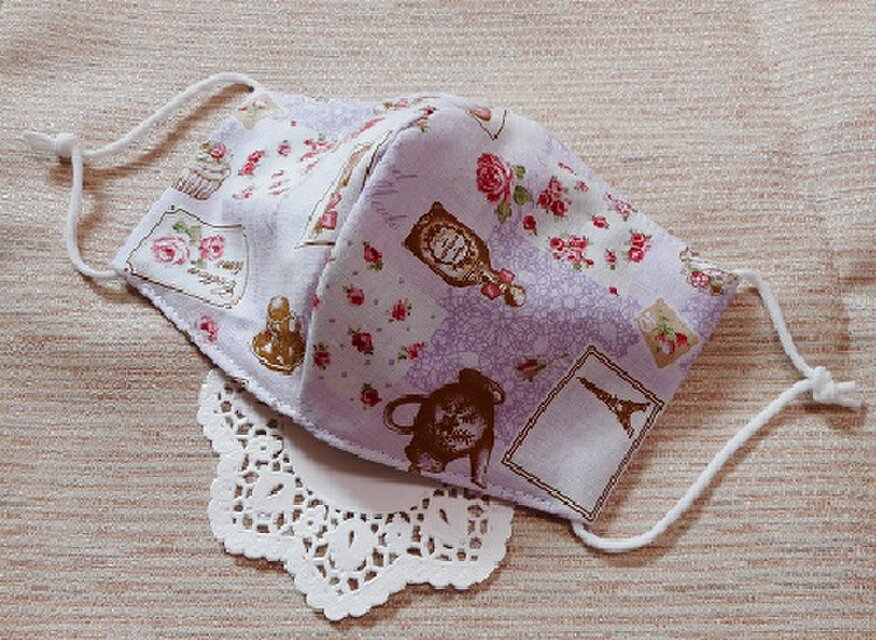 Sold☆４層立体マスク☆Fサイズのみ（ピンクラベンダー×パリ）コットン100％