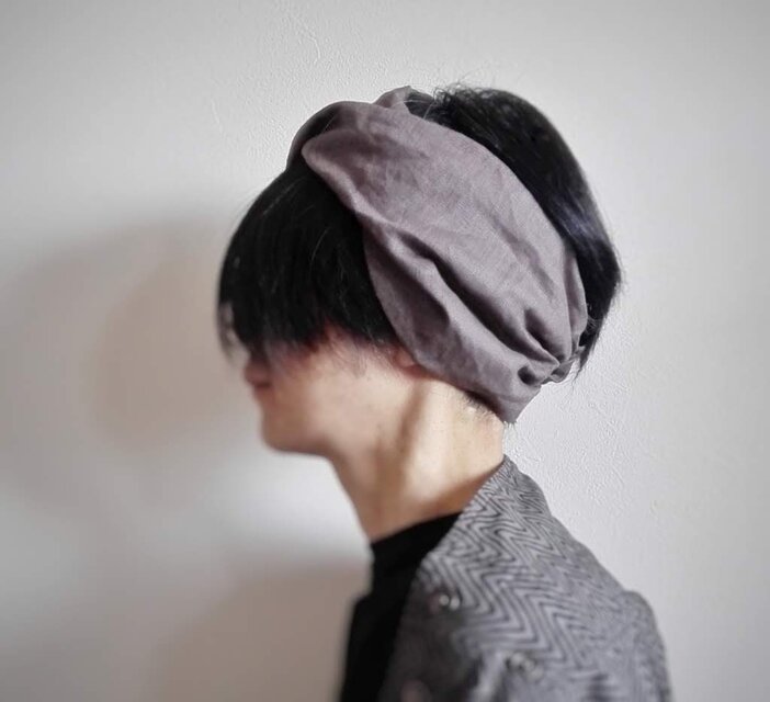 ターバンなヘアバンド　ローズグレー リネン　送料無料