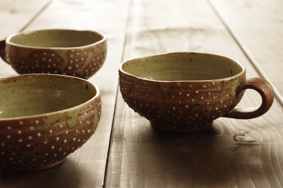 釉彩スープカップ 葉