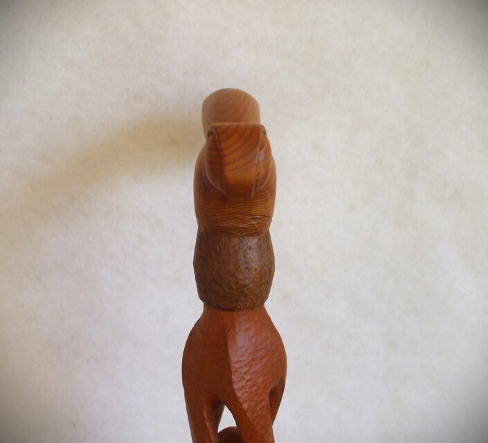 【希少・縁起物】木彫り 魚モチーフ ステッキ 杖 木製 ハンドメイド 彫刻 ☆一位（イチイ）材で制作した彫刻ステッキ☆訳あり値下げ品☆ | iichi