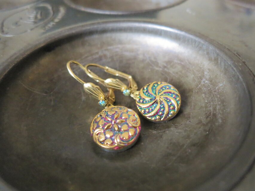ヴィンテージガラスボタン ピアス vintage btn earrings <PE9-0420 