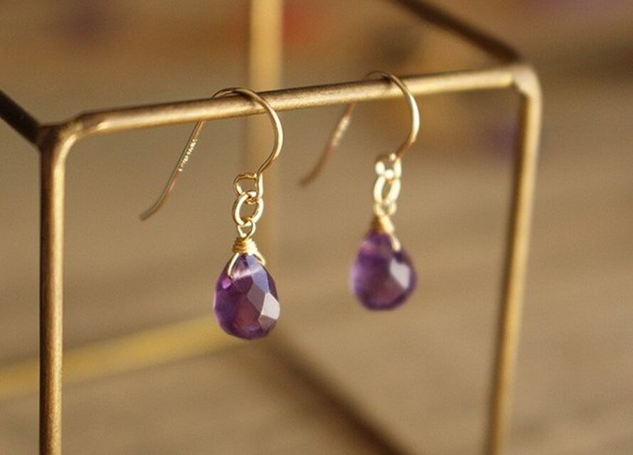 アメジスト＜ドロップブリオレット・AAA＞のピアス（K14GF）