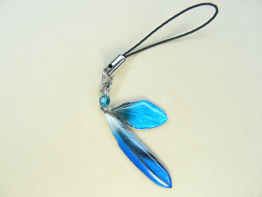 粘土の羽根飾り＿カワセミ青＿ストラップ＿R小 T中