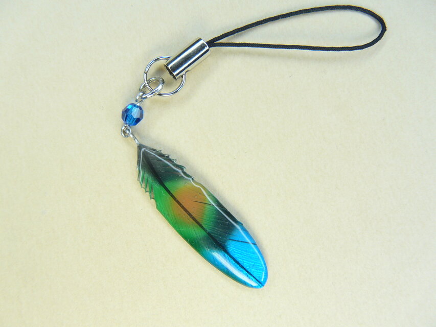 粘土の羽根飾り＿コザクラインコ＿ストラップ＿T中