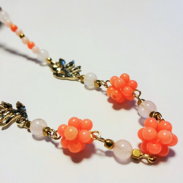 サンゴのフラワーボールネックレス　Ｙ-1145