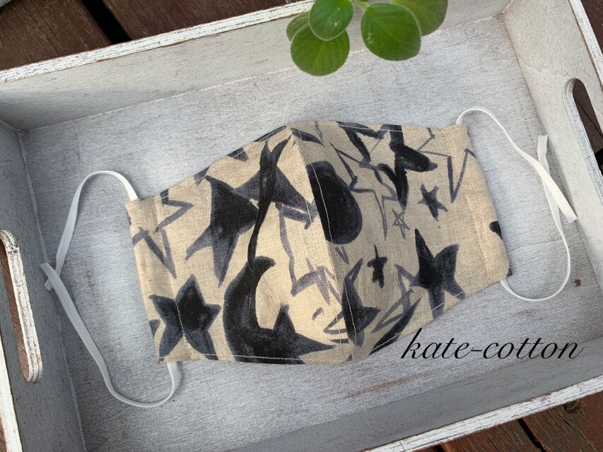 ■リネンの立体マスク・女性用☆星・月・太陽