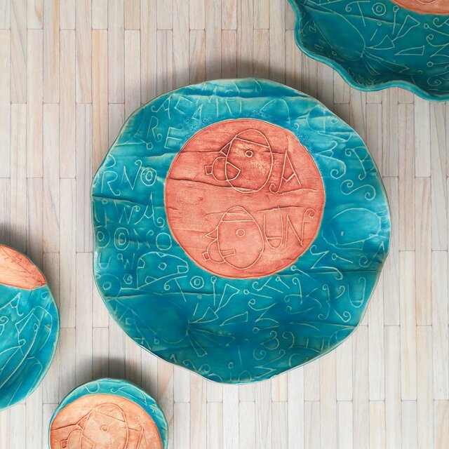 明るく、楽しく、美味しく！ トルコマット　大皿５ ターコイズブルー