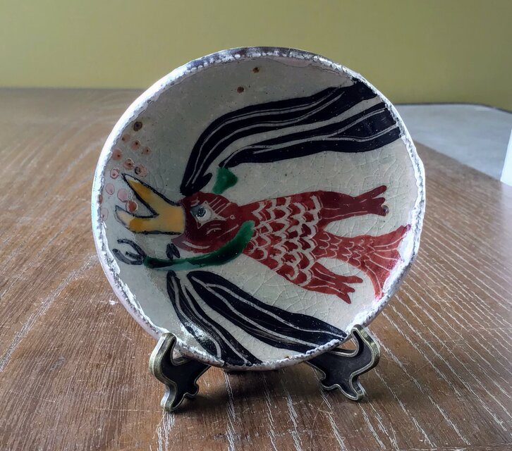 コロナ　パクパク食べちゃう　アマビエ小皿　銀彩　スタンド付き