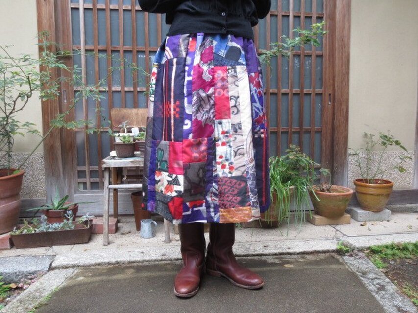 銘仙と大島でリメイクスカート☆レトロポップかなり可愛い♪76㎝丈