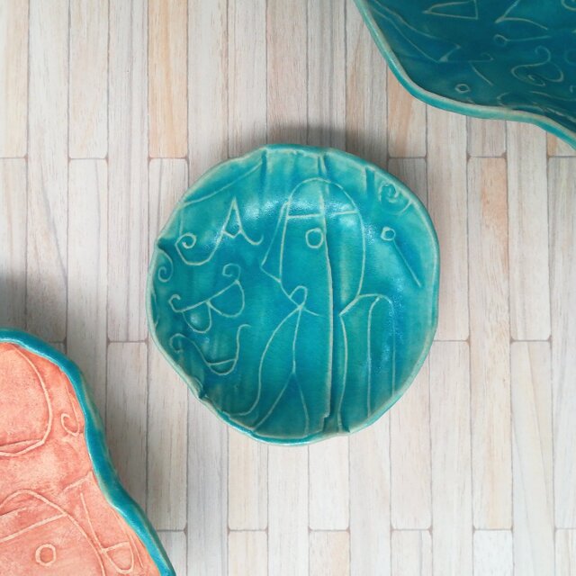 明るく、楽しく、美味しく！トルコマット小皿１　ターコイズブルー