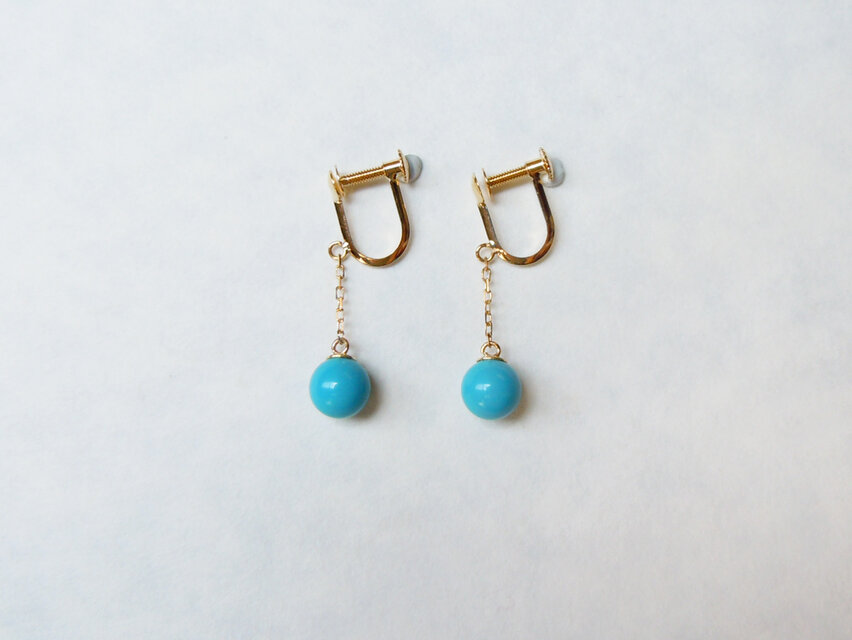 K18 揺れるラウンドターコイズのイヤリング