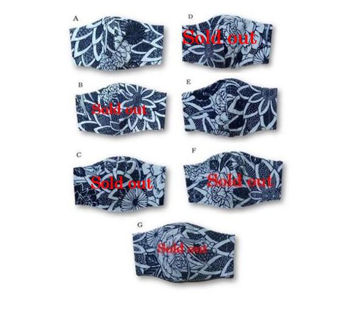 ＭＭ40　浴衣マスク（Ｌサイズ・白紺・花柄）