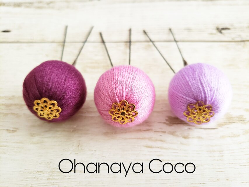 和玉ボール3本Set Cタイプ①　髪飾り 成人式 袴 振袖