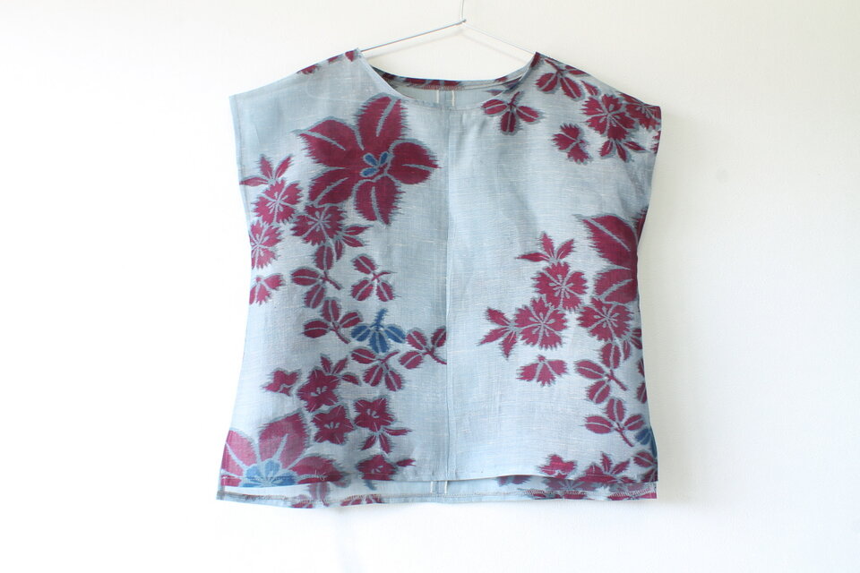 ☆麻着物ブラウス♪花柄☆/31kb16