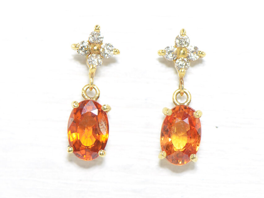 K18　オレンジサファイア×ダイヤモンド　ピアス　K18イエローゴールド 　YK-BE026CI