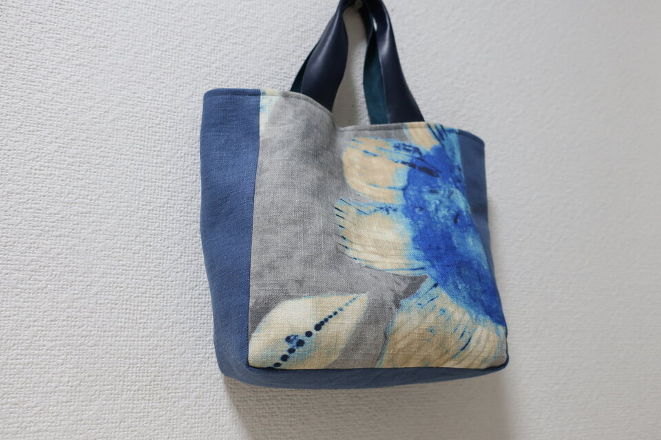 無地＆花柄イギリスリネントートバック