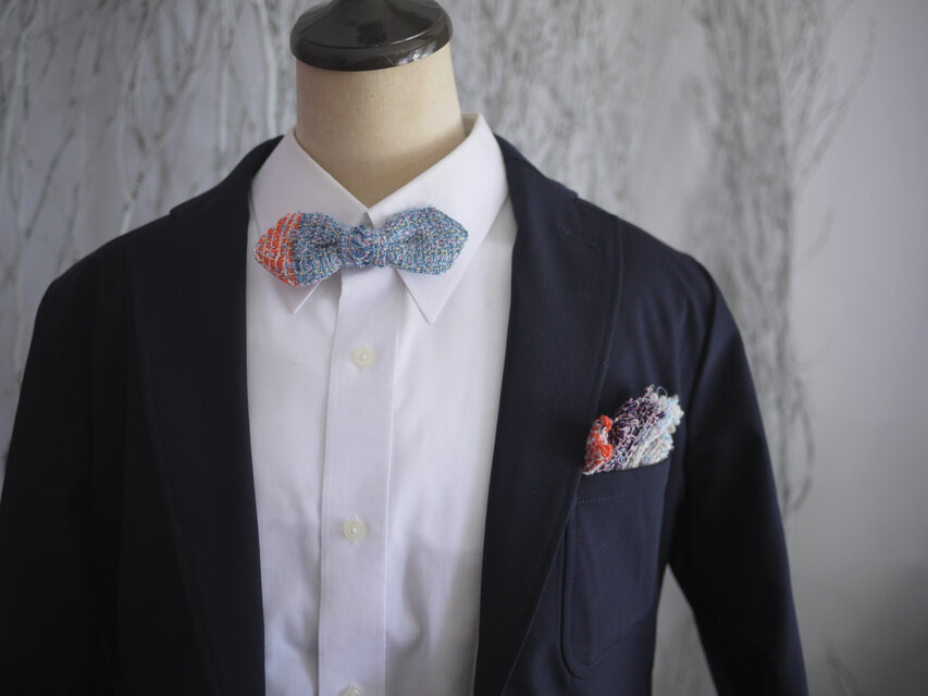 手織り カジュアルチーフ・蝶ネクタイセット