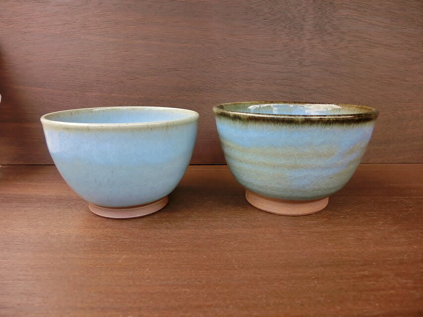優しい天然灰の釉（青）カフェオレボウル　２個セット　ペア　丼