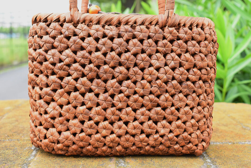 山葡萄 かごバッグ 手作り  籠 六角 花編み 保存袋付きバッグ