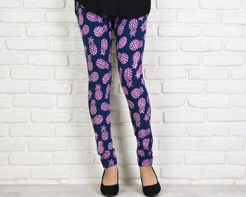 極上の穿き心地！パイナップル柄が可愛い！ストレッチレギンスロングパンツ